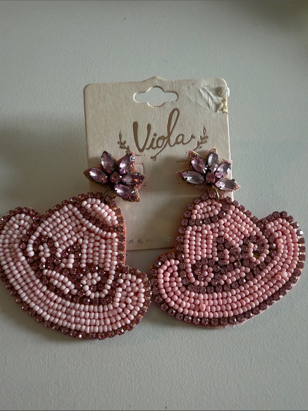 Pink Beaded Hat Statement Earrings